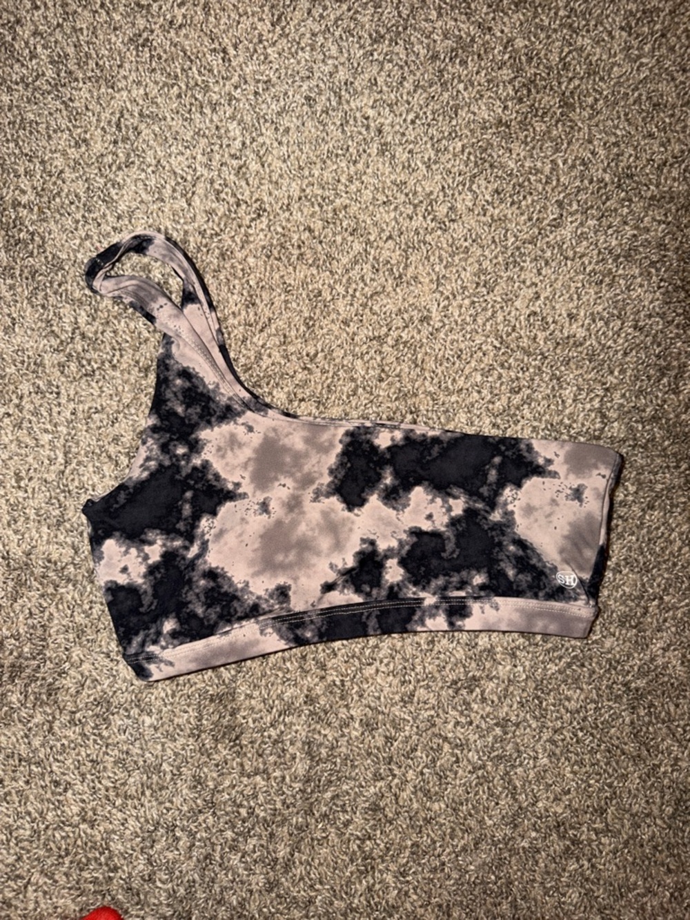 Salty Honey One-Shoulder Tie-Dye Swim Top- Black & Taupe